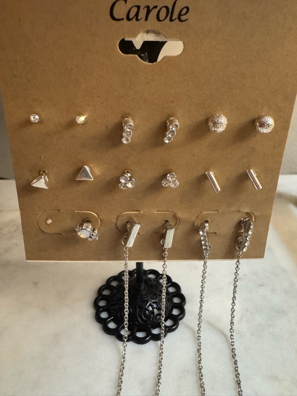 Carolee Silver Tone Mixed Stud and Drop Earring Set - Silver